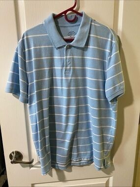 St. John's Bay Light Blue and White Striped Polo